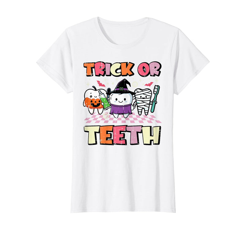 Halloween Shirts For Women Men Kids Boys Girls Halloween Dentist Trick Or Teeth Dental Costume Men Women T-Shirt - White