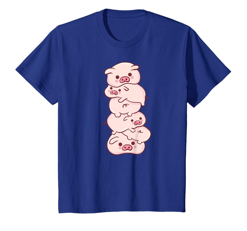 Pink Kawaii & Anime Stuff Pigs On A Pile - Cute Kawaii Anime - Pig Aesthetic Japanese T-Shirt - Royal Blue