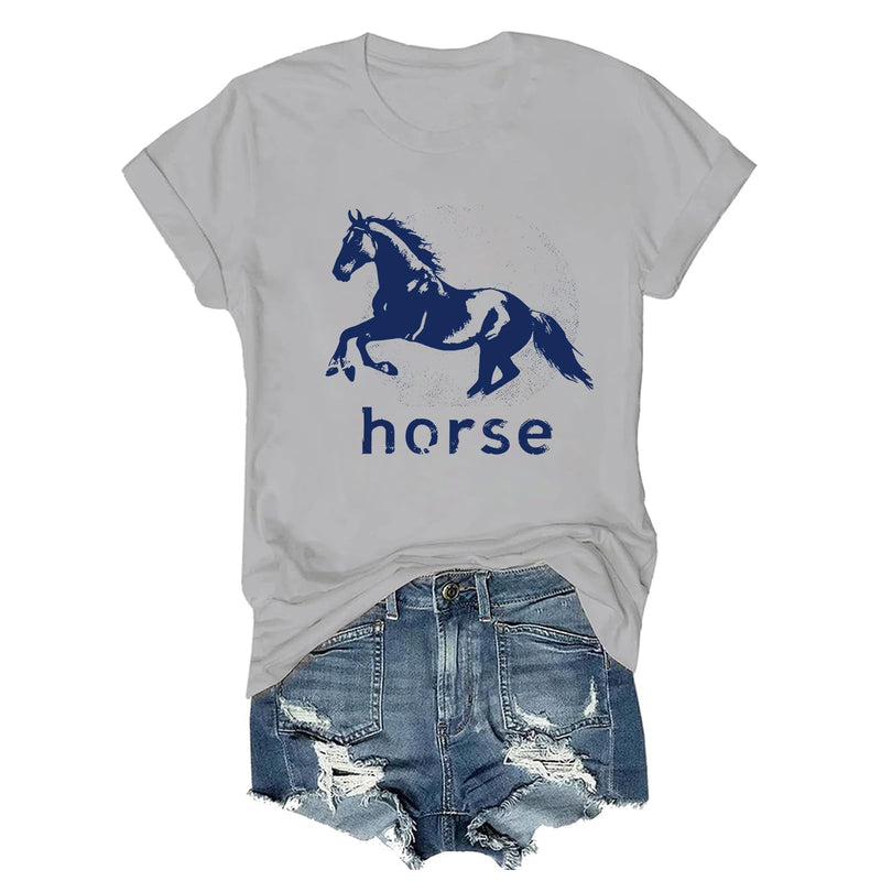 Pukcoun Horse Shirt Horse Lover V-Neck Shirt Retro Graphics T-Shirt Unisex - Grey
