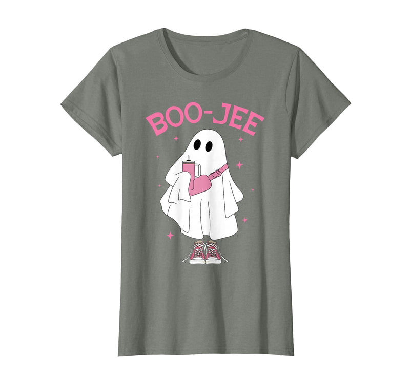 Spooky Season Ghost Halloween Boujee Boo-Jee Boo-JEE Spooky Season Ghost Pink Halloween Pumpkin Boujee T-Shirt - Olive