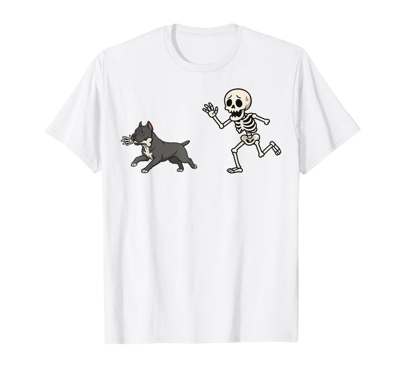Pitbull Halloween Costume Funny Pitbull Skeleton Hand Halloween T-Shirt - White