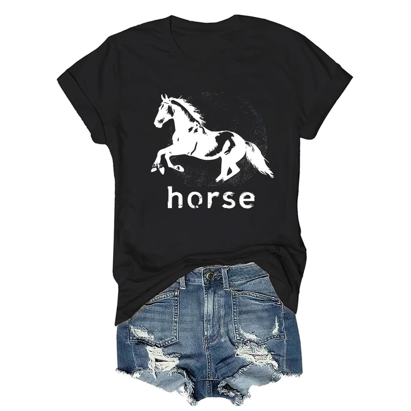 Pukcoun Horse Shirt Horse Lover V-Neck Shirt Retro Graphics T-Shirt Unisex - Black