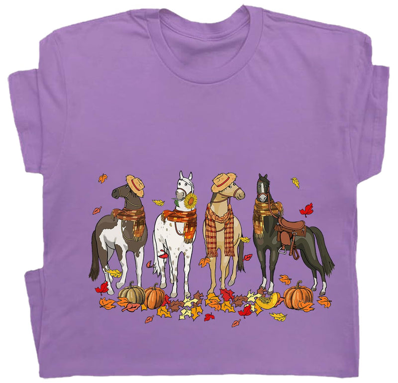 Niaday Fall Horse Shirt Men Women Graphic Short Sleeve T-Shirt Tee, Fall Season Horses Horse Lover Shirt - Purple