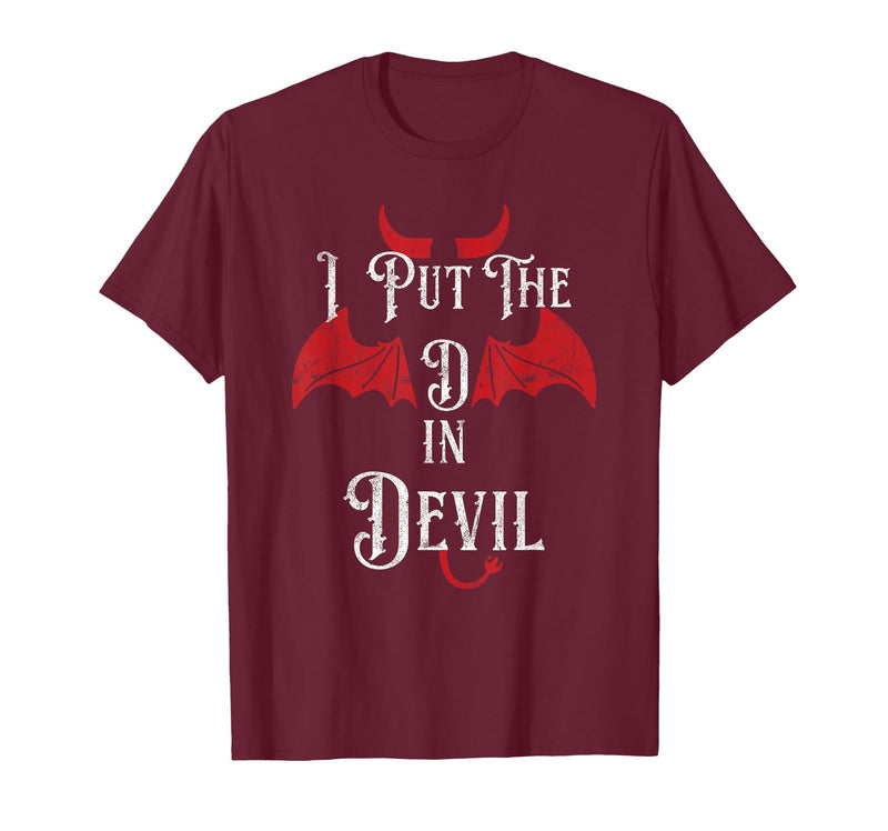 I Put the D in Devil Tees I Put the D in Devil Funny Halloween Matching Couple T-Shirt - Burgundy