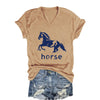 Pukcoun Horse Shirt Horse Lover V-Neck Shirt Retro Graphics T-Shirt Unisex - Khaki1