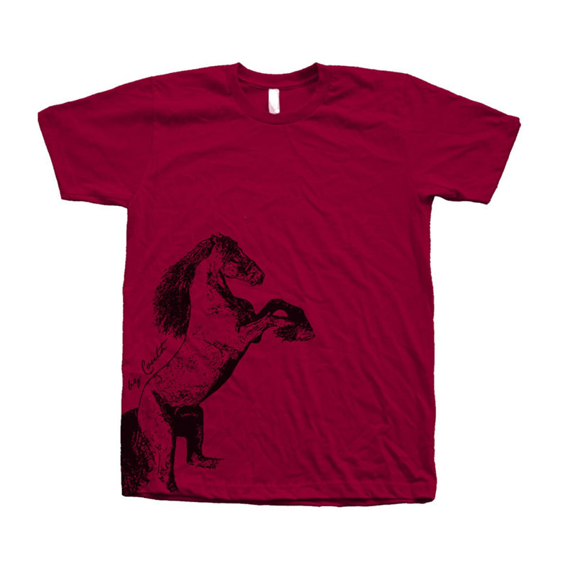Couthclothing Men's Horse Crew Neck American Apparel T-Shirt - Cranberry