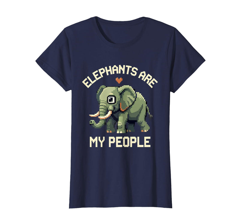 Mademark Elephants Are My People Pixel Art Design T-Shirt - Women - Navy Blue