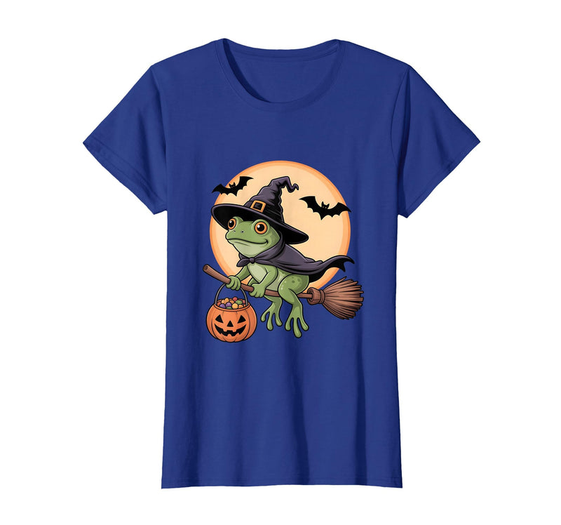Frog Lover Halloween Party Wear Frog Witch Hat Pumpkin Halloween Costume Men Women Kids T-Shirt - Royal Blue