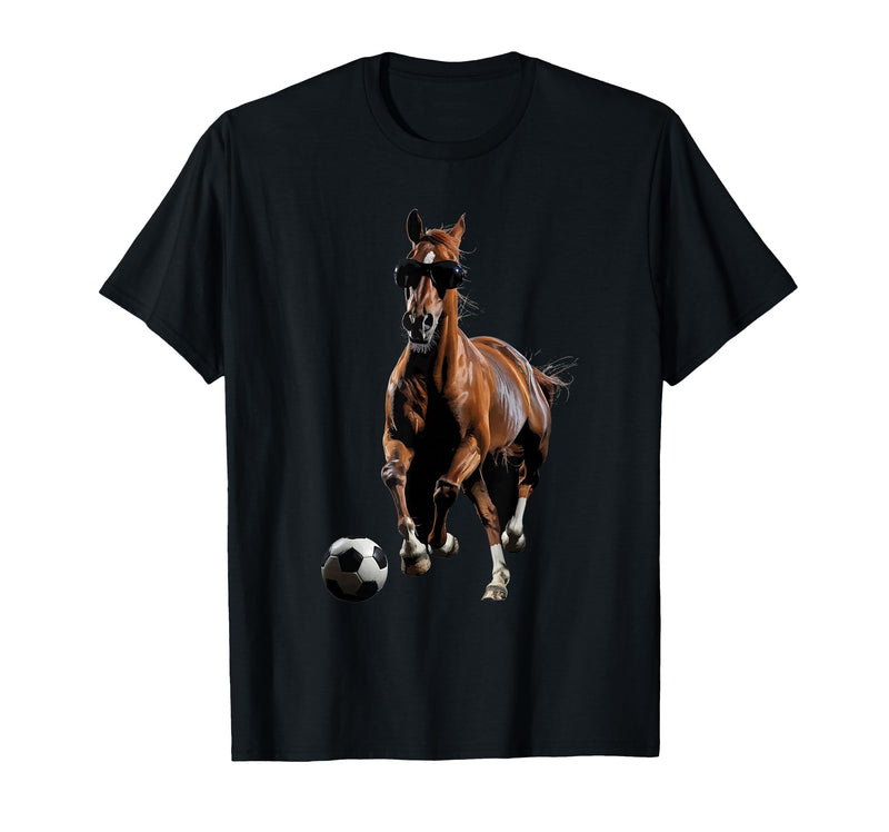 Funny Horse Football Design Horse Soccer Football T-Shirt - Black