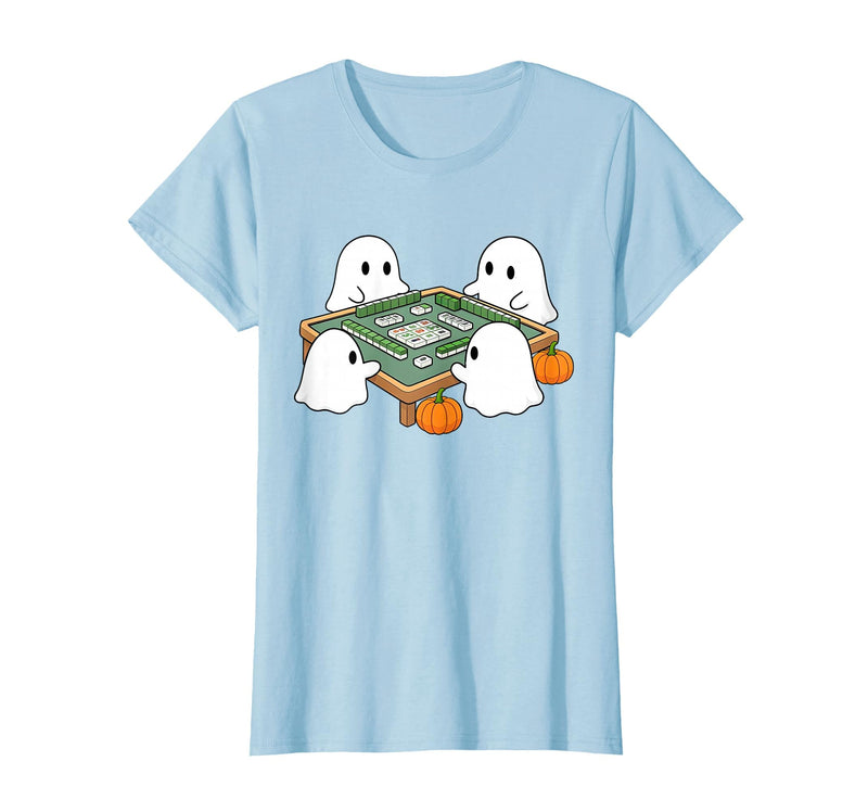 Mahjong Player Halloween Ghost Playing Mahjong Halloween Ghost Playing Mahjong Spooky Season Game Day Fall T-Shirt - Baby