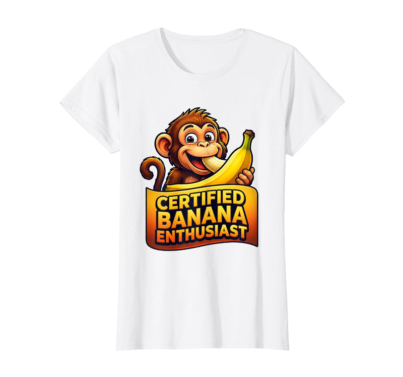 Mademark Certified Banana Enthusiast Funny Monkey Design T-Shirt - Women - White