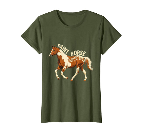 Mademark Paint Horse Painted Soul Equestrian Design T-Shirt - Olive Green