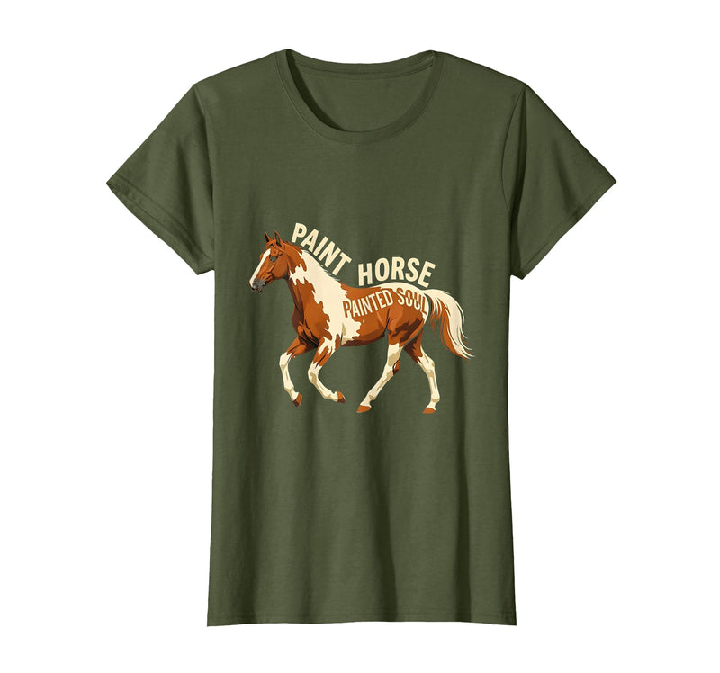 Mademark Paint Horse Painted Soul Equestrian Design T-Shirt - Olive Green