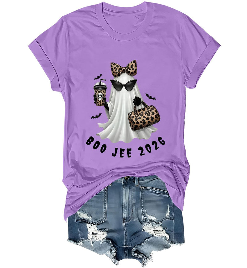 WQFQW Boo JEE 2026 Ghost Funny Halloween Leopard Print Ghost Shirt for Women - Purple