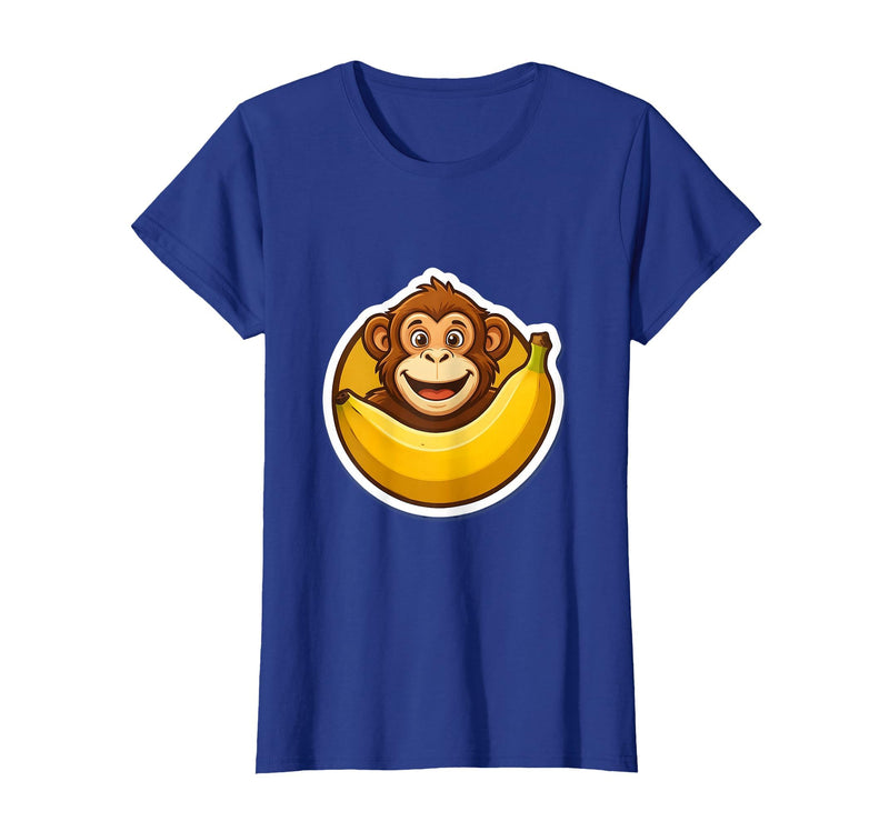 Mademark Monkey Eating Oversized Banana Slice Graphic T-Shirt - Women - Royal Blue