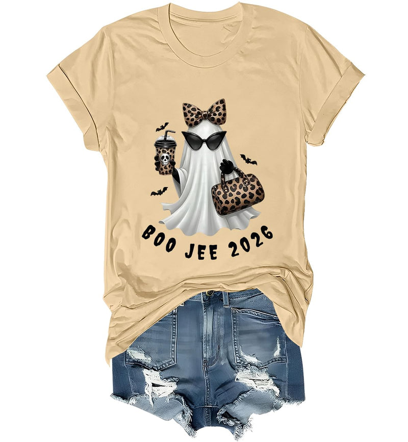 WQFQW Boo JEE 2026 Ghost Funny Halloween Leopard Print Ghost Shirt for Women - Khika
