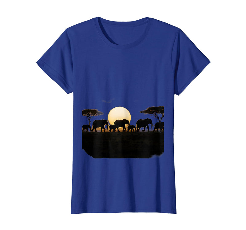 Mademark Elephant Herd Crossing Dusty Savanna Plains T-Shirt - Women - Royal Blue