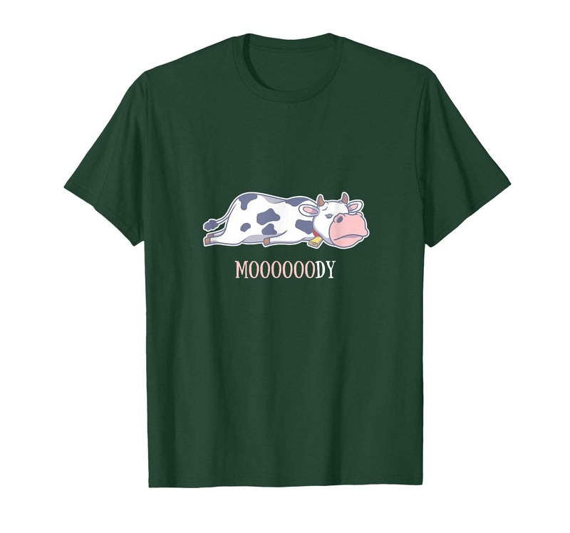 Bad Mood Sleeping Cow Tee Moooody Cow Beef Milk Farm Animals T-Shirt - Dark Green