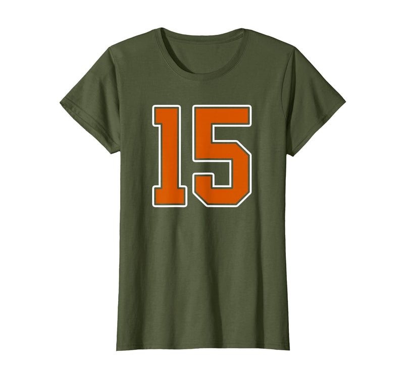 Number 15 Jersey Player Uniform #15 Gifts Burnt Orange White Number 15 Jersey Player Uniform #15 T-Shirt - Olive Green