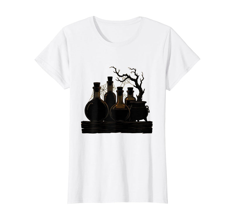 Mademark Vintage Halloween Potion Bottles Dusty Shelf T-Shirt - White