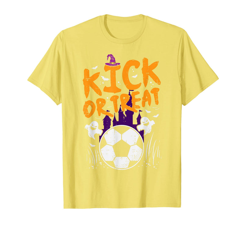 Halloween Shirts For Women Men Kids Boys Girls Halloween Soccer Kick Or Treat Football Costume Boys Kid Men T-Shirt - Lemon