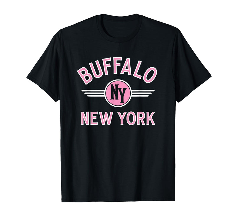 133 Apparel Buffalo NY Buffalo New York Circle NY Pink Print T-Shirt - Black