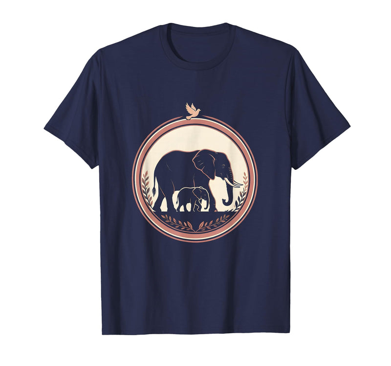 Mademark Mama Elephant Silhouette Mother and Baby Design T-Shirt - Men - Navy Blue