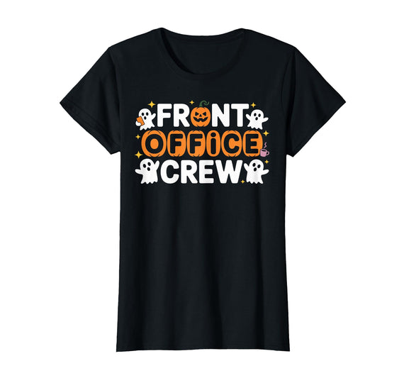 Halloween Front Office Crew Gifts Co. Front Office Crew Pumpkin Office Staff Spooky Halloween T-Shirt - Black