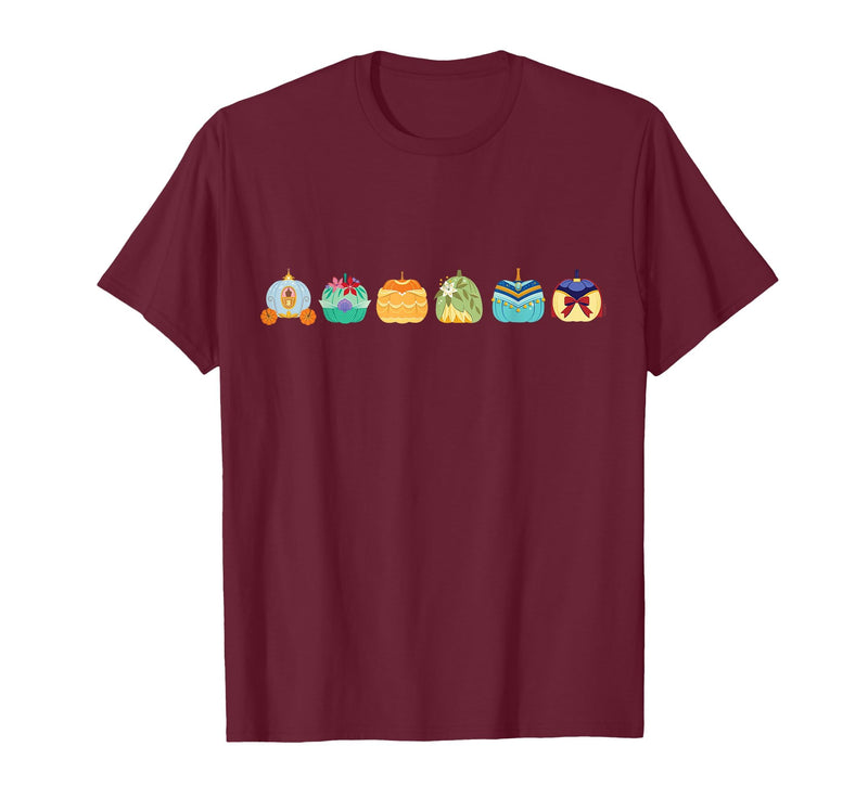 Disney Princess Pumpkins Fall Autumn Lineup of Princesses T-Shirt - Burgundy
