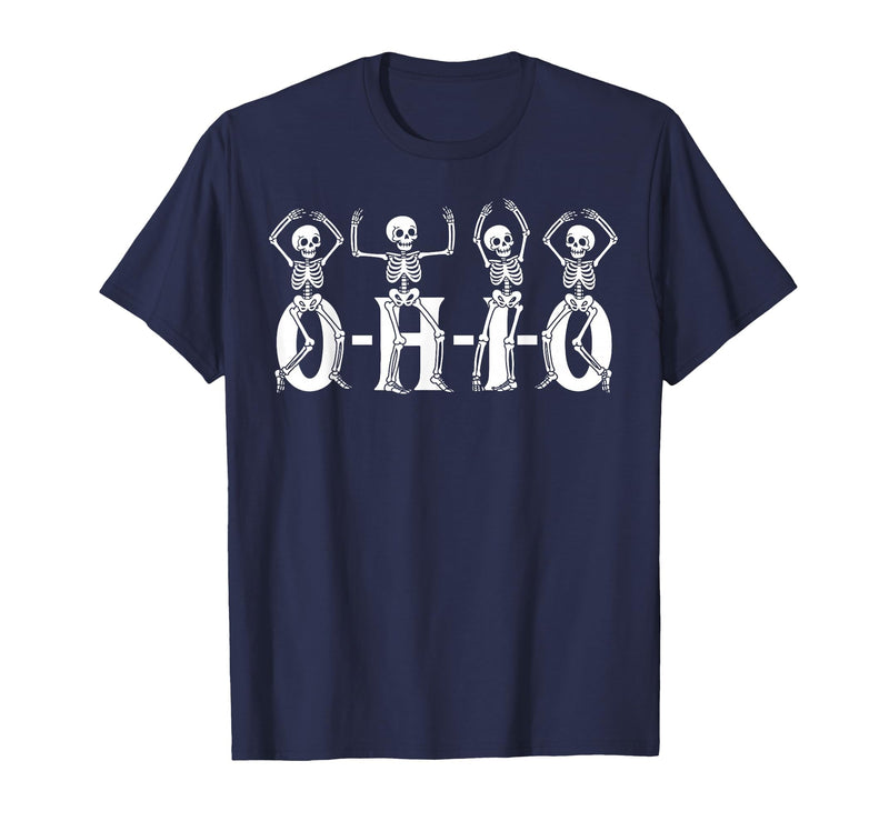 Funny O-H-I-O State Skeleton Halloween Funny O-H-I-O State Skeleton Ohio Halloween Vintage Vibe Fun T-Shirt - Navy Blue