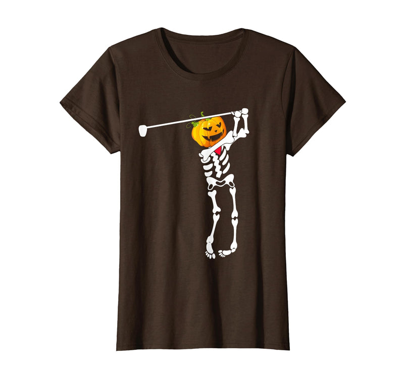 Funny Skeleton Golf Halloween Costume Golf Skeleton Pumpkin Halloween Shirt T-Shirt - Brown