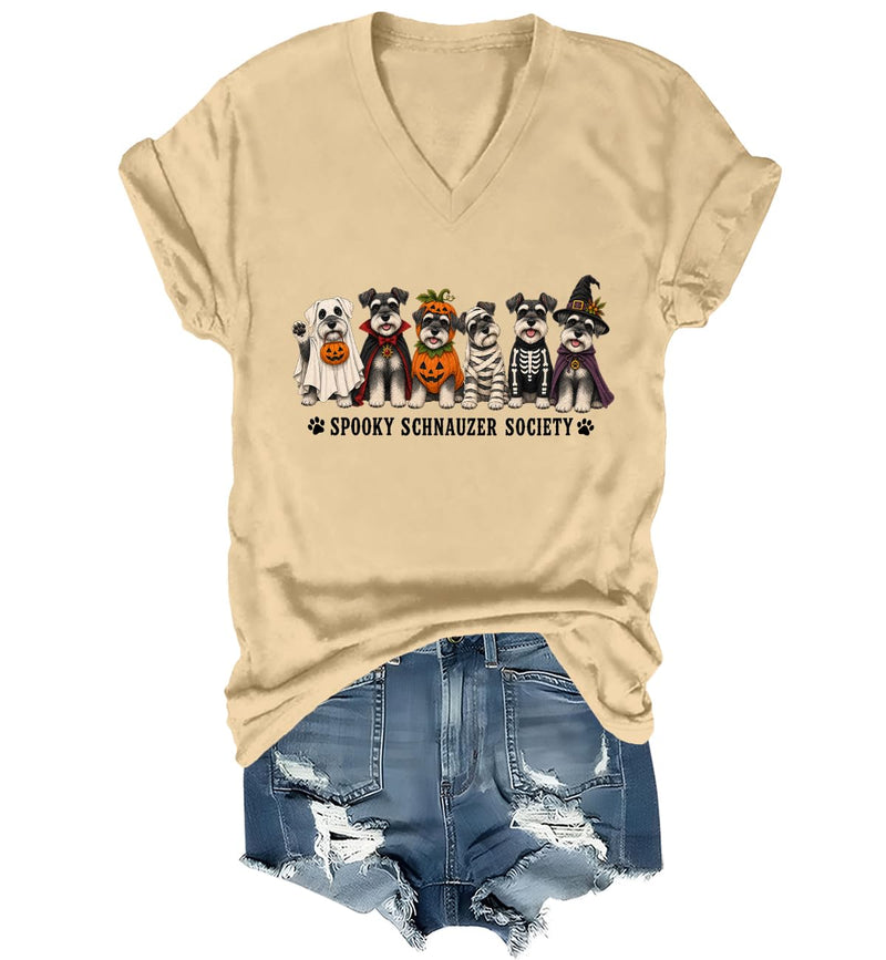 WQFQW Spooky Schnauzer Society Halloween Shirt Terrifying Halloween T-Shirt - Khika-vneck