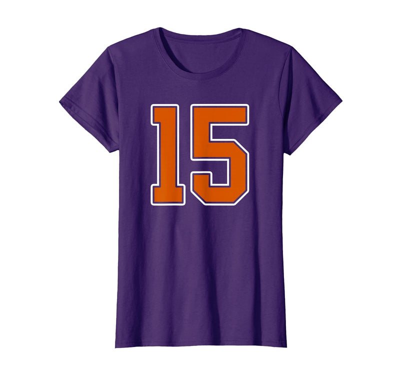 Number 15 Jersey Player Uniform #15 Gifts Burnt Orange White Number 15 Jersey Player Uniform #15 T-Shirt - Purple