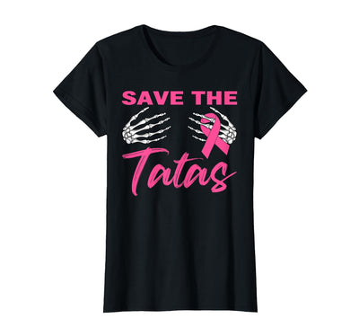 Amb Breast Cancer Awareness Month Warrior Survivor Save The Tatas Breast Cancer Pink Ribbon Skeleton Halloween T-Shirt