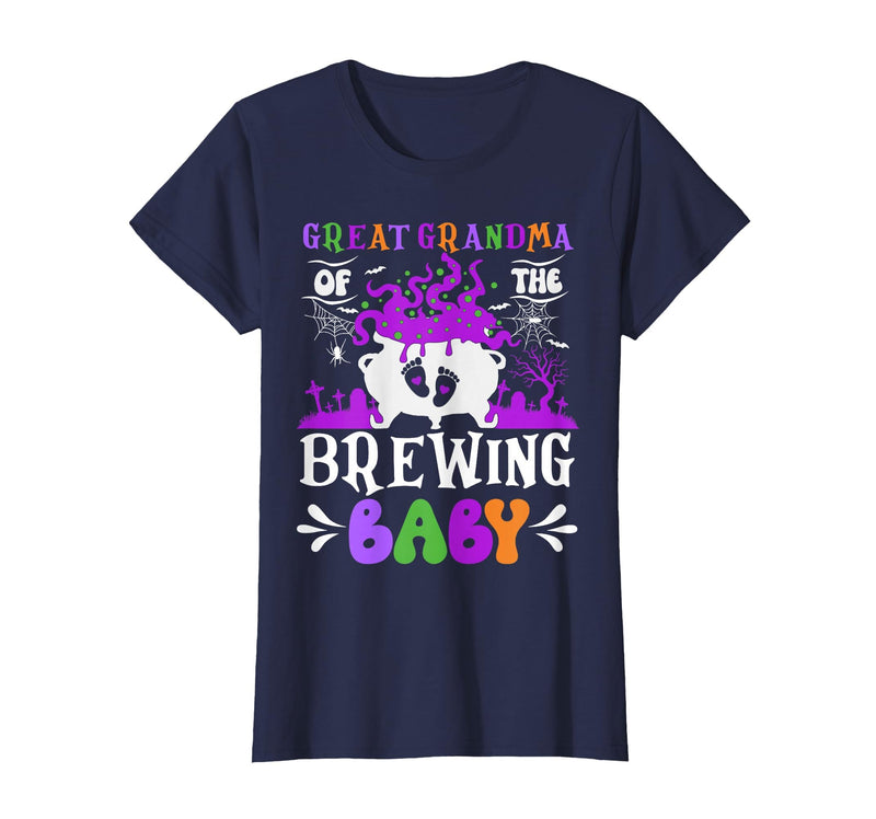 Brewing Baby Family Matching Halloween Costumes Great Grandma of The Brewing Baby Grandma to Be Halloween T-Shirt - Navy Blue
