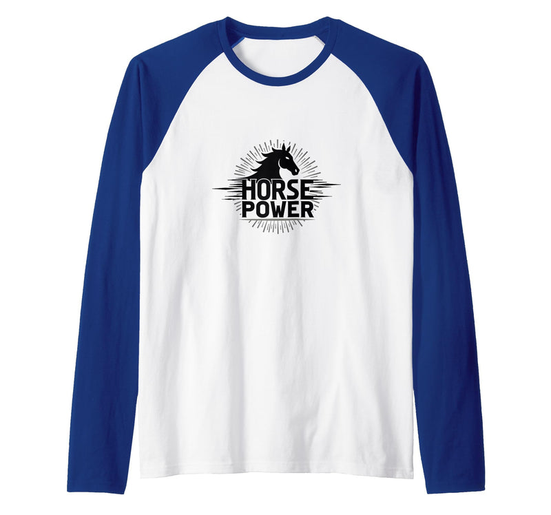 Mademark Horse Power - Equestrian Strength Graphic Art Raglan Baseball Tee - Royal Blue/White