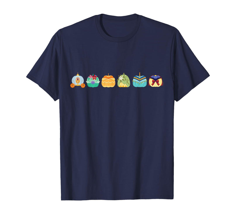 Disney Princess Pumpkins Fall Autumn Lineup of Princesses T-Shirt - Navy Blue