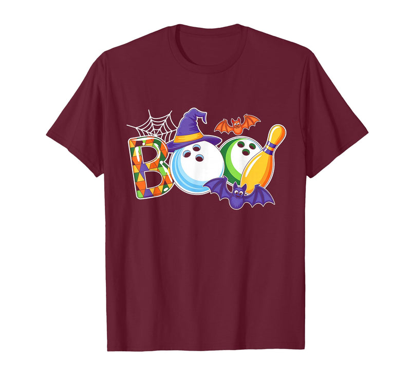 Bowling Boo Creepy Halloween Costume Pumpkin Bowling Lover T-Shirt - Burgundy