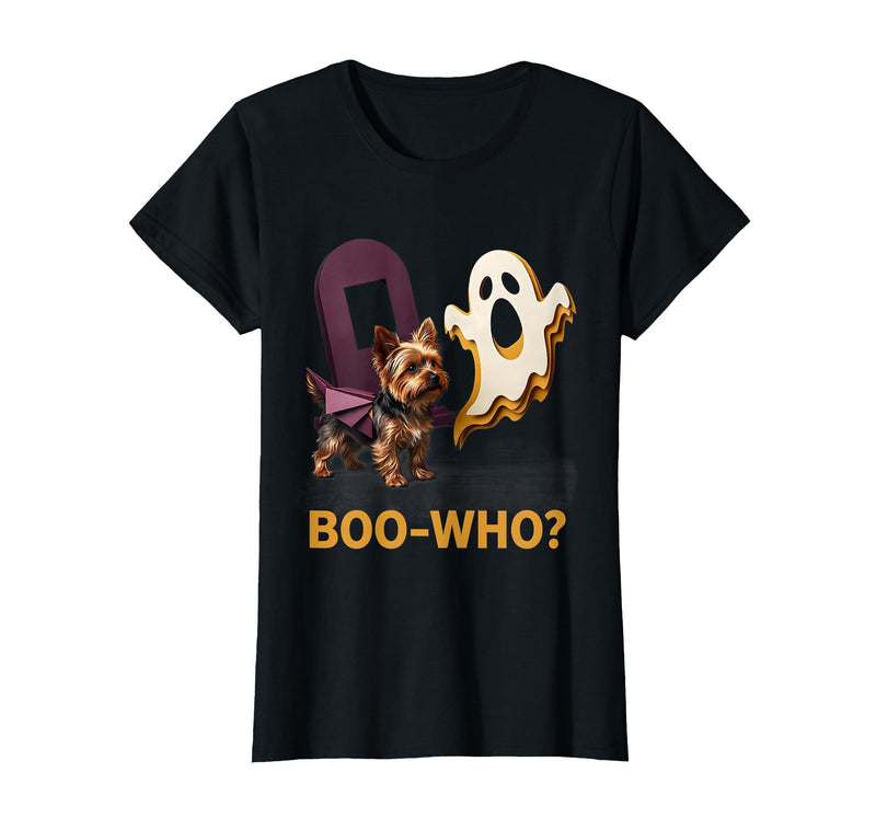 Mademark Boo-Who? Funny Yorkie Skeleton Halloween Dog Lover T-Shirt - Black