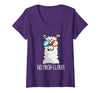 Llama Life Apparel Women's No Prob-Llama No Problem Cute Funny Cool Llama Alpaca V-Neck T-Shirt - Purple