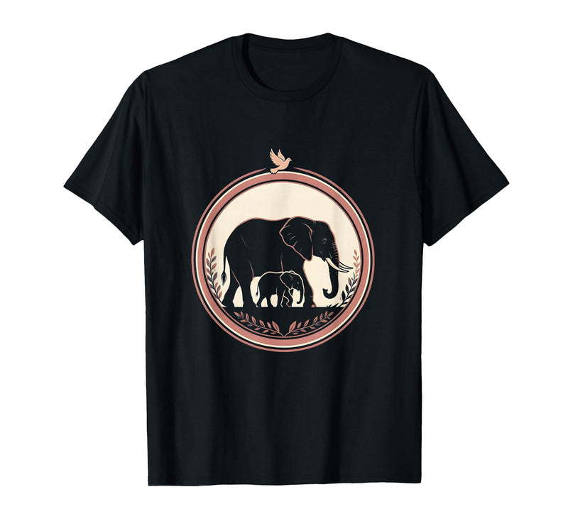 Mademark Mama Elephant Silhouette Mother and Baby Design T-Shirt - Men - Black