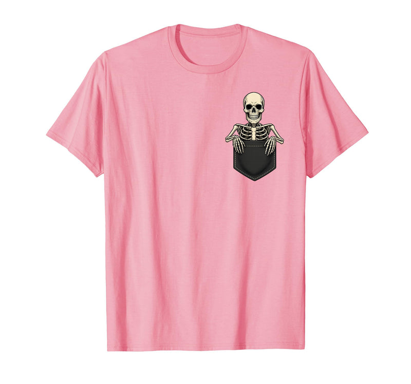 Funny Pocket Skeleton Halloween T Shirt For Men Funny Skeleton in The Pocket Halloween Kids Teens Adults T-Shirt - Pink