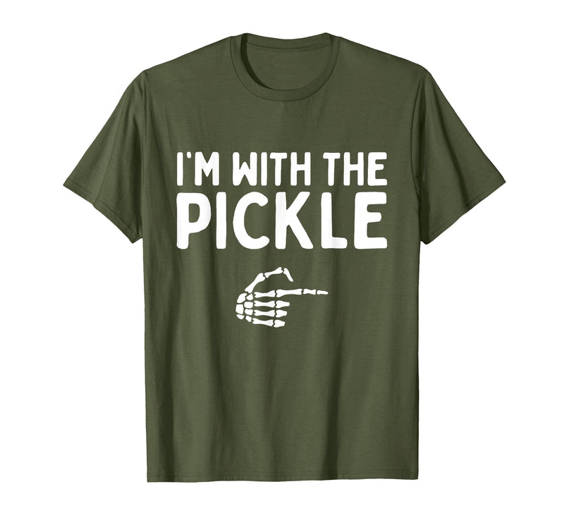 Funny Halloween Costume Holiday Party Gift I'm with The Pickle Funny Halloween Costume Matching Couples T-Shirt - Olive Green