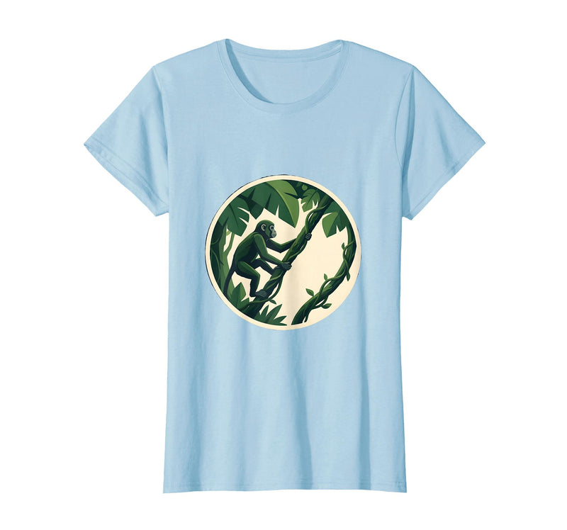 Mademark Monkey Hanging From Jungle Vine Illustration T-Shirt - Women - Baby Blue