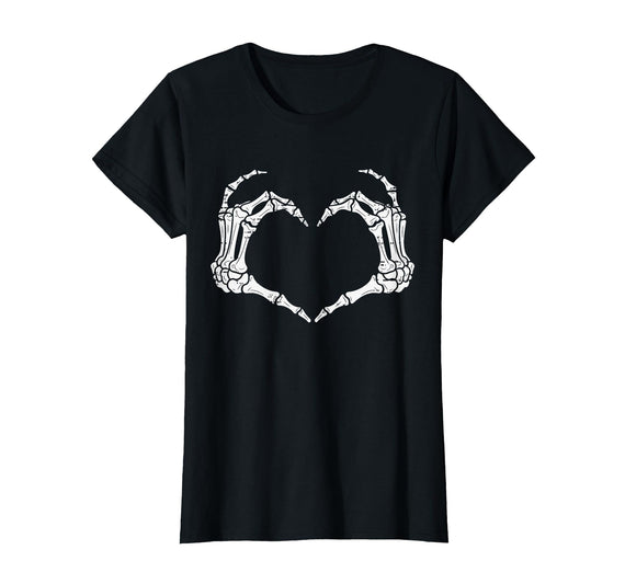 Halloween Tees for Women Men Kids Skeleton Hands Heart Halloween Rock Costume Men Women Kids T-Shirt - Black