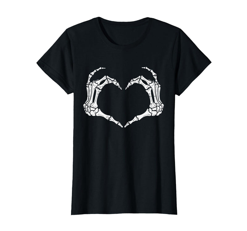 Halloween Tees for Women Men Kids Skeleton Hands Heart Halloween Rock Costume Men Women Kids T-Shirt - Black