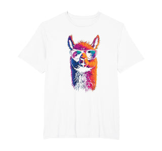 Llama Tee Funny Llama for Animal Lovers Funny Llama with Sunglasses Colorful No Drama Animal Graphic T-Shirt - White