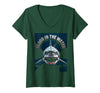 Mademark Women's Blood in the Water Shark Women Design V-Neck T-Shirt - Dark Green