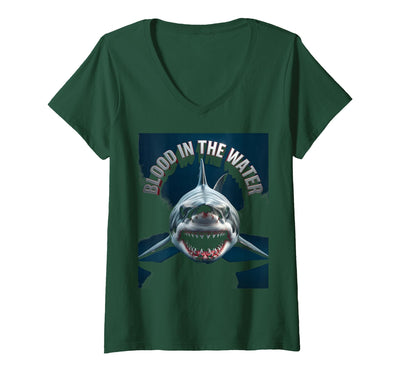 Women's Blood in the Water Shark Women Design V-Neck T-Shirt