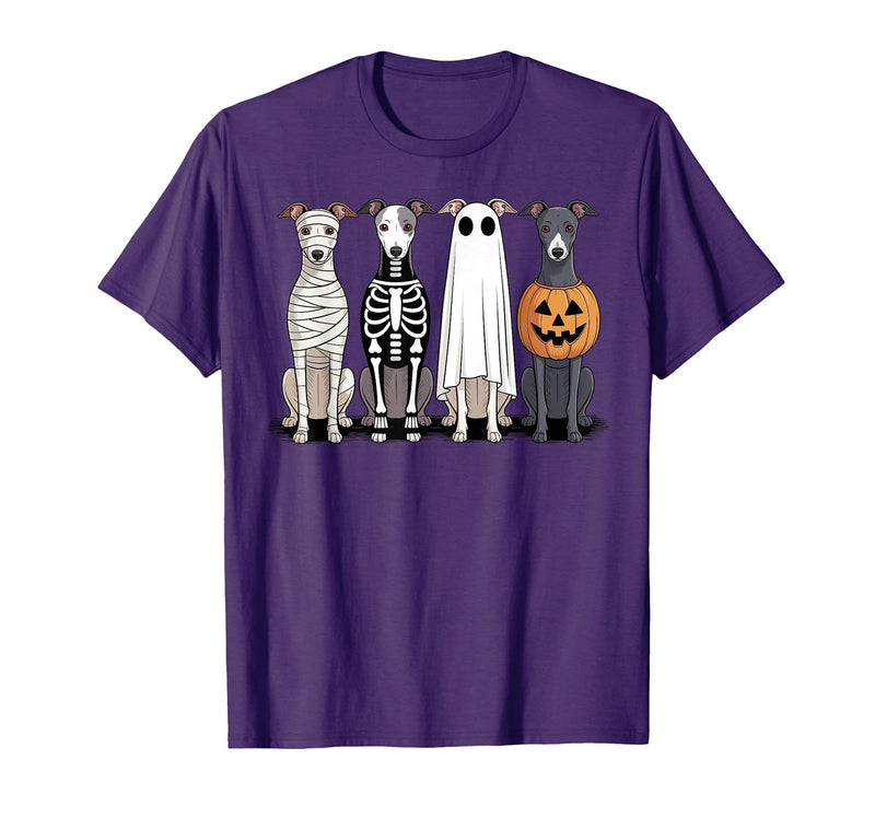 Funny Retro Italian Greyhound Dog Halloween Witch Spooky Ghost Italian Greyhound Pumpkin Halloween Skeleton T-Shirt - Purple